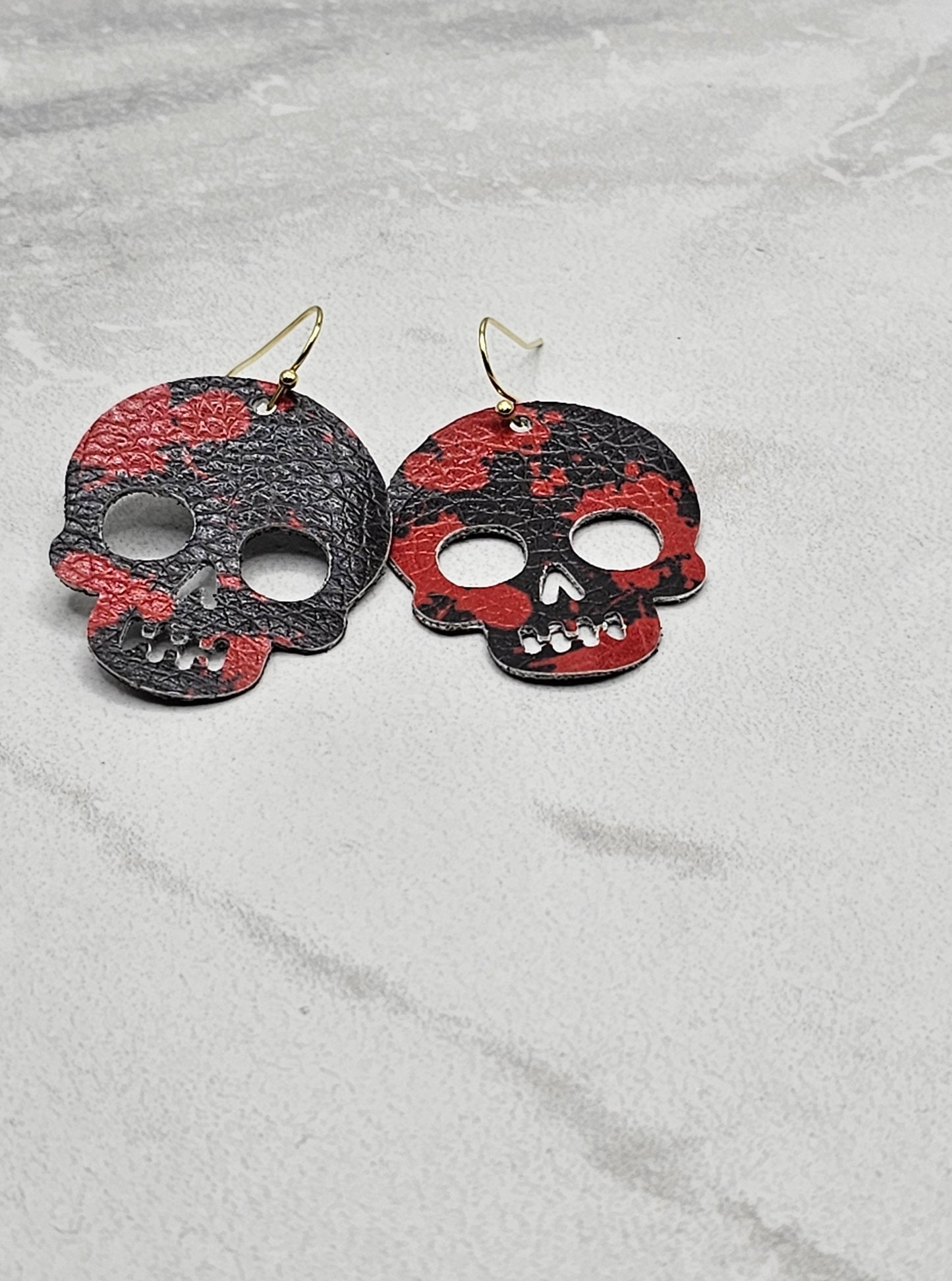 Black & red skull earrings | Faux leather halloween earrings | Braceliss