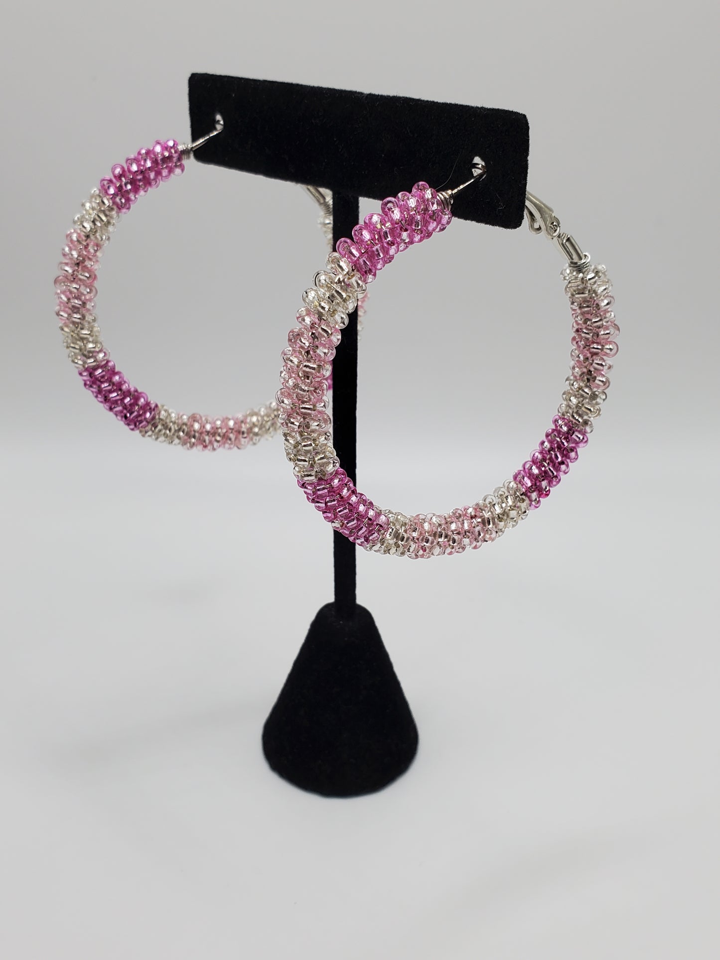 Wire-Wrapped Pink Beaded Hoops - Braceliss LLC