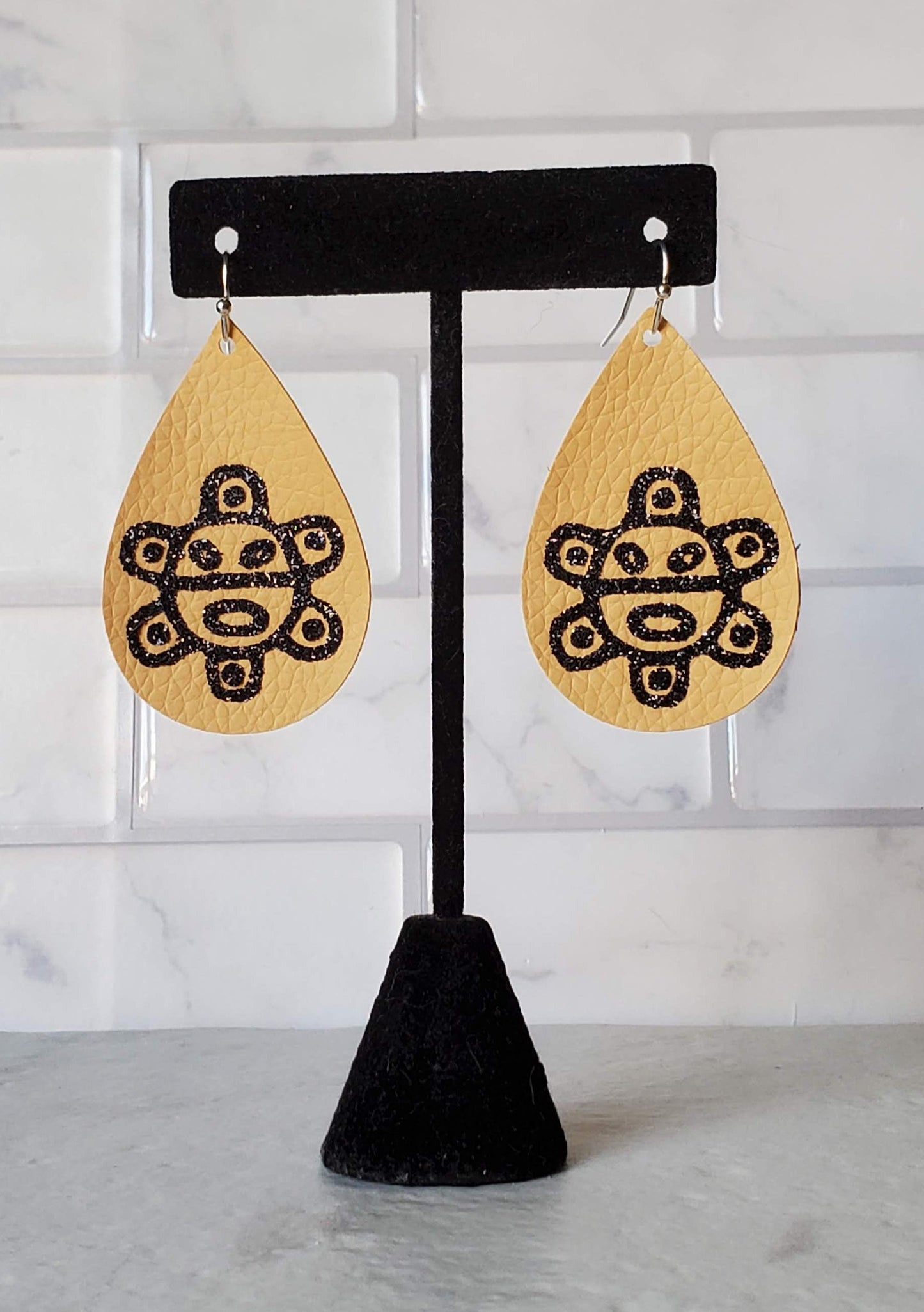 Taino sol earrings - brown faux leather earrings - braceliss