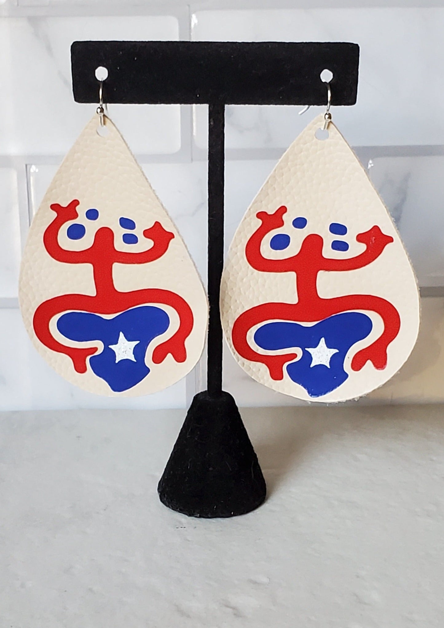 Taino Coqui Earrings - Cream Faux Leather earrings - Braceliss