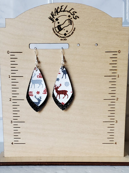 Deermas Earrings - White & Black Layered Faux Leather Earrings - Braceliss