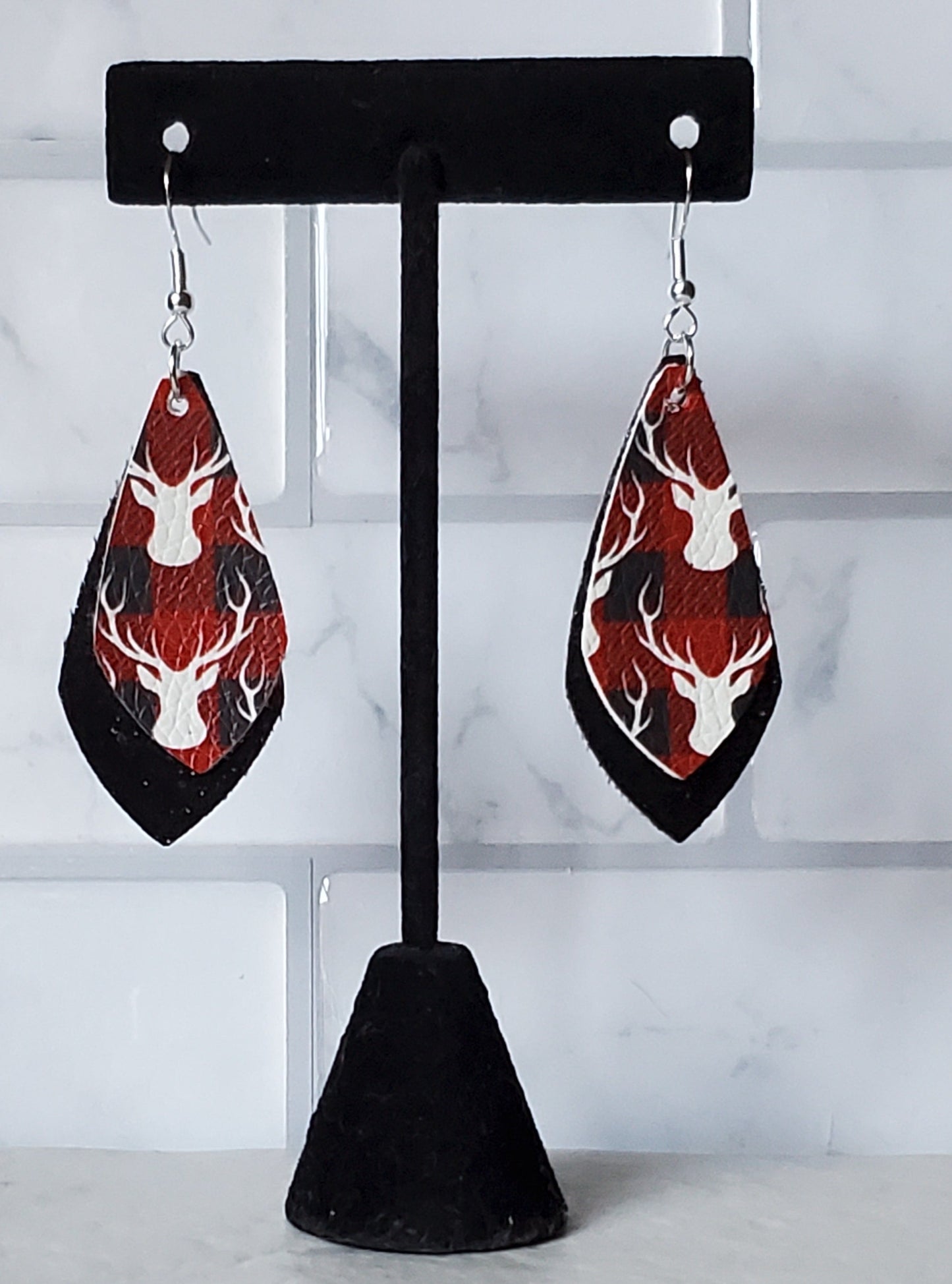 Reindeer Plaid Earrings - layered faux leather earrings - braceliss