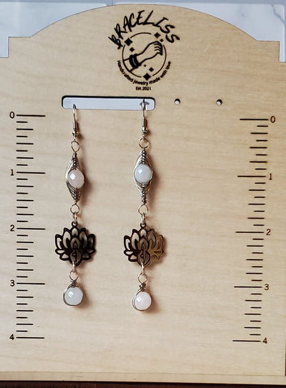 Lotus earrings | Silverite quartz wire wrapped bead earrings | braceliss 