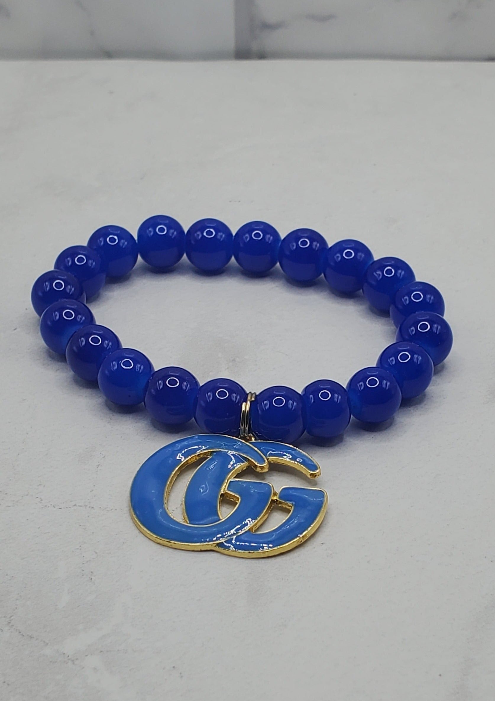 Royal blue charm bracelet - beaded stretch bracelet - Braceliss