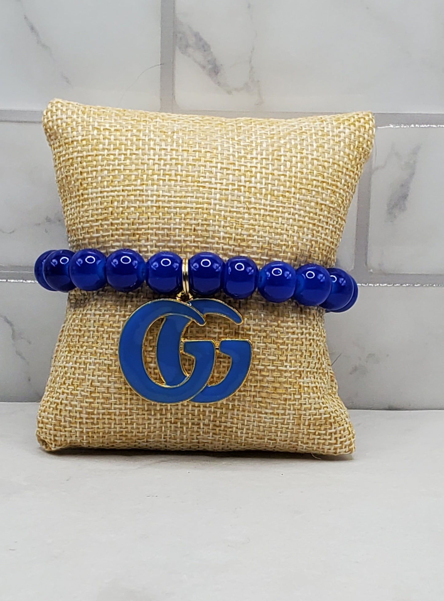 Royal Blue Charm Bracelet - Beaded Stretch Bracelet