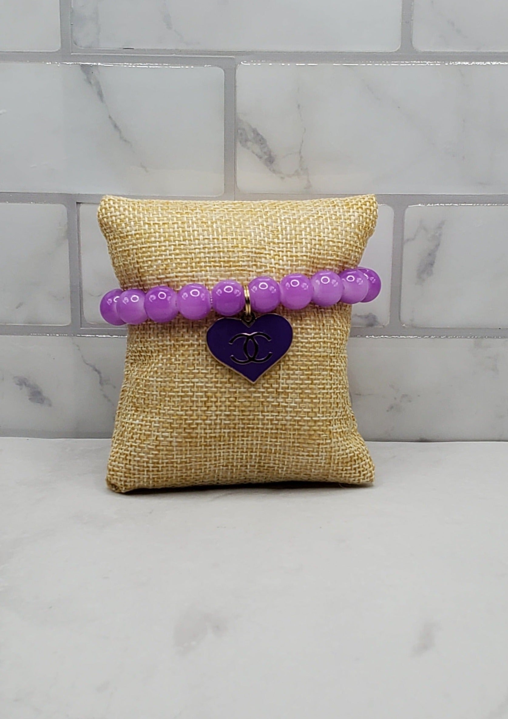 Lavender charm bracelet | lavender beaded stretch bracelet | Braceliss