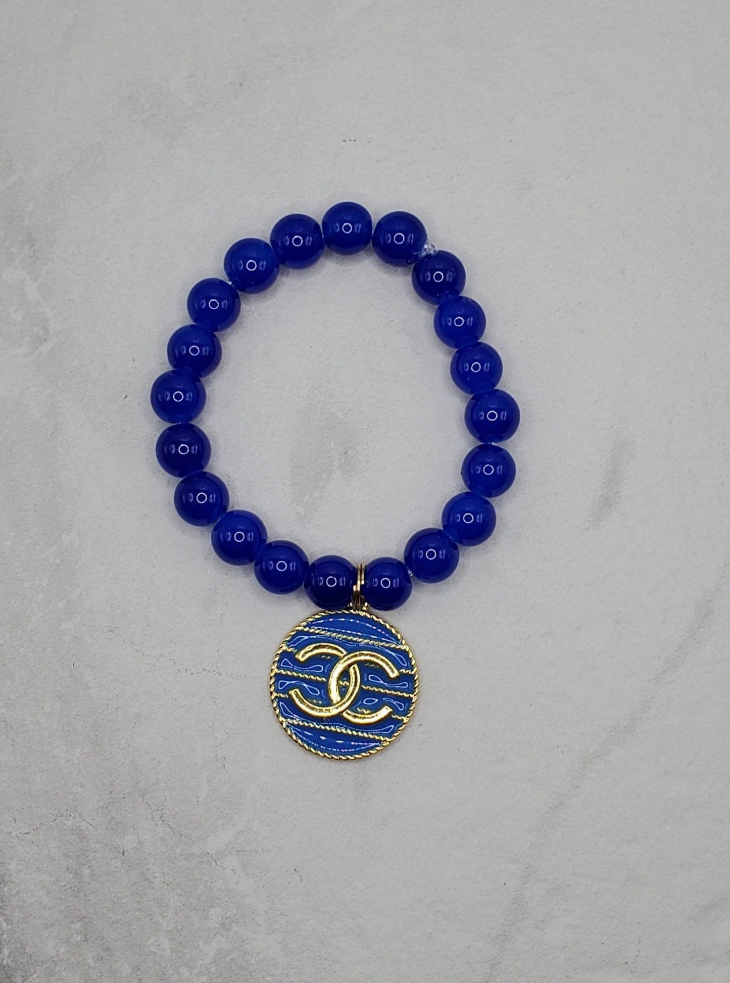 Azure Charm Bracelet-Royal blue beaded stretch bracelet- Braceliss