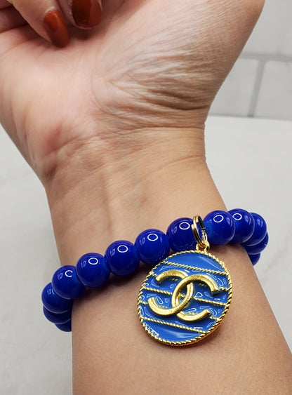 Azure charm bracelet-royal blue beaded stretch bracelet on wrist-braceliss