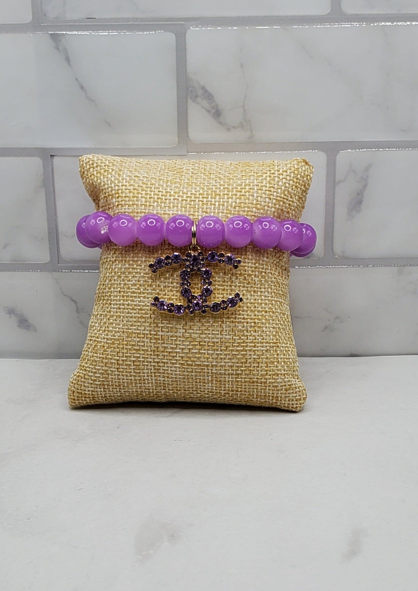 Lilac Charm Bracelet | Beaded Stretch Bracelet | Braceliss