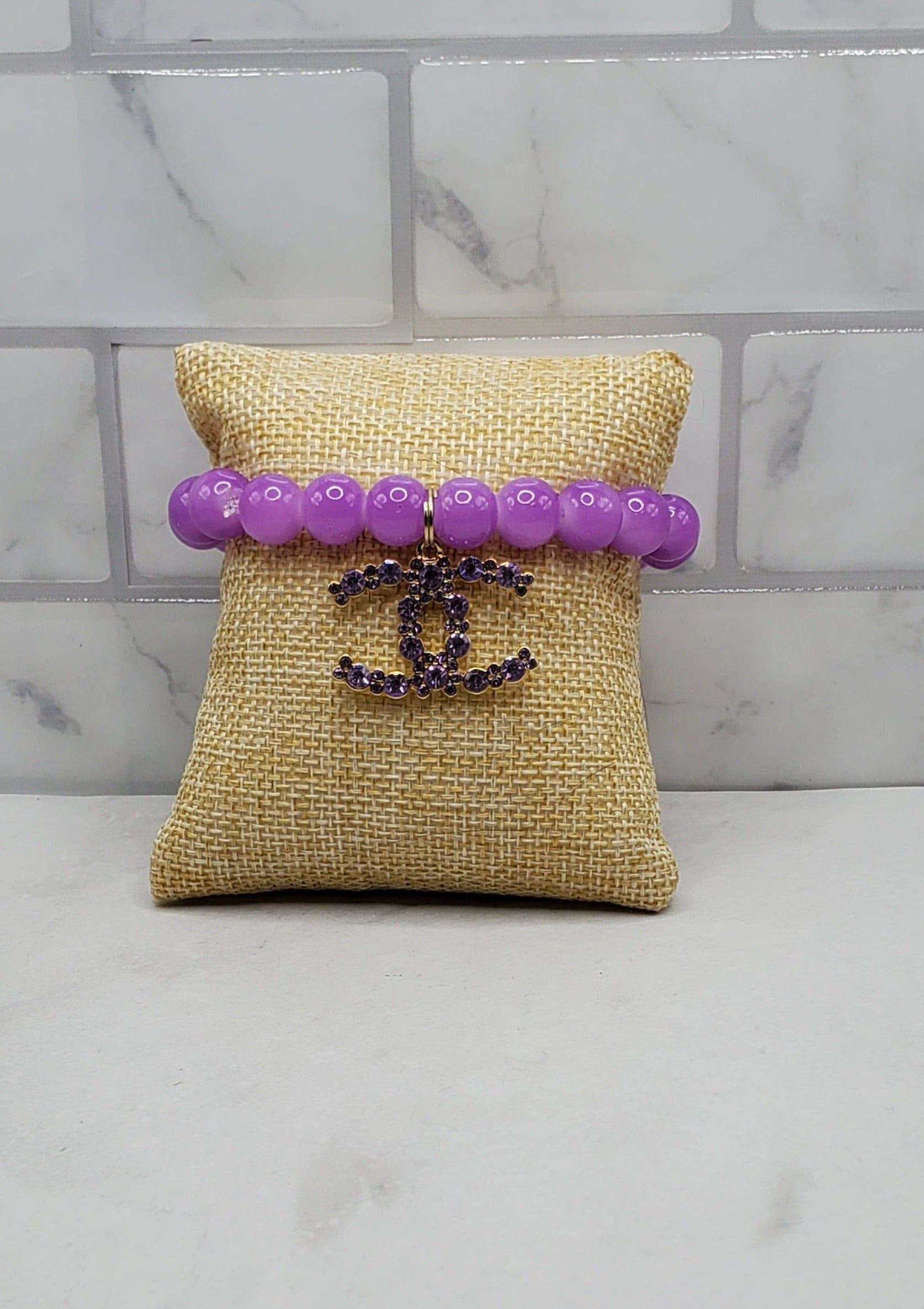 Lilac Charm Bracelet | Beaded Stretch Bracelet | Braceliss