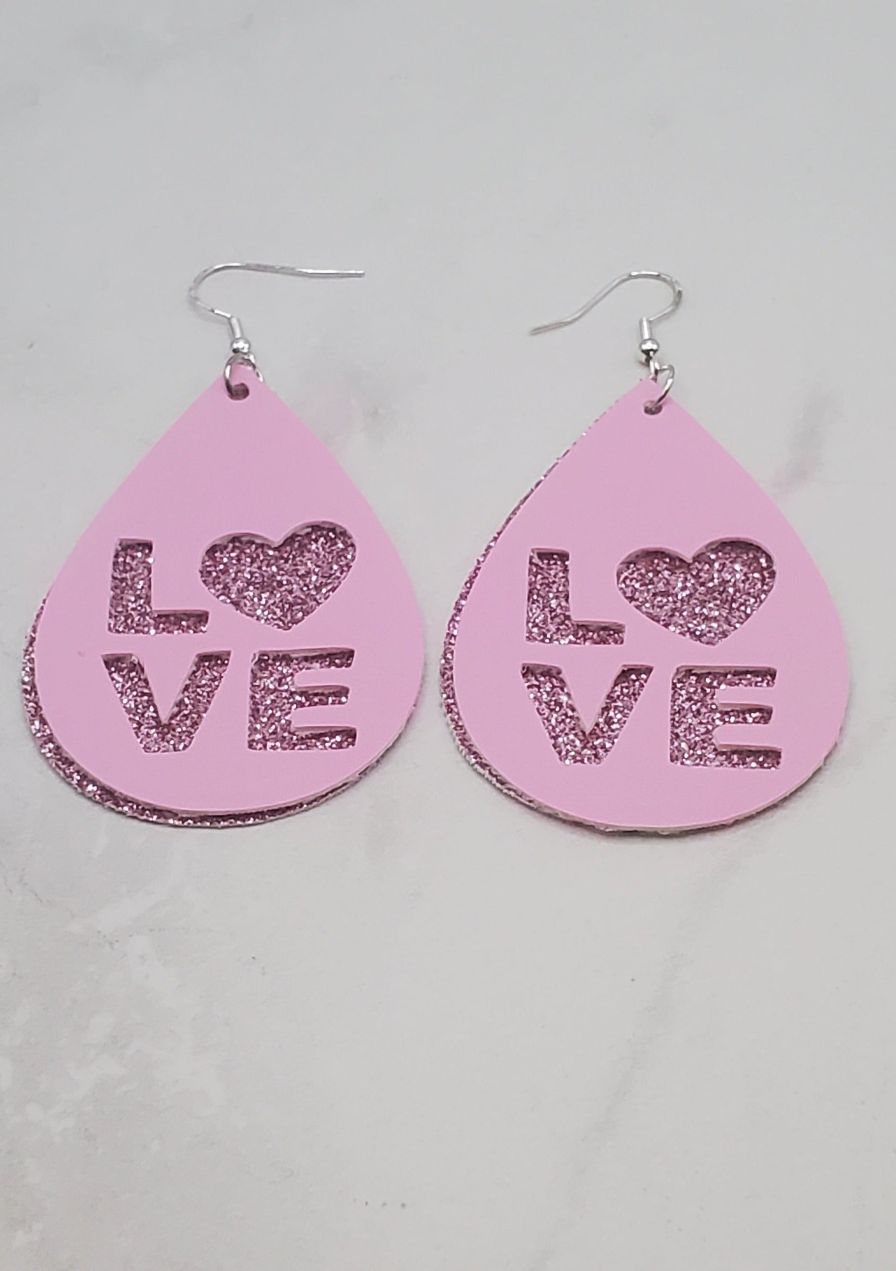 Love Earrings | Pink Faux Leather Teardrop Earrings | Flatlay | Braceliss