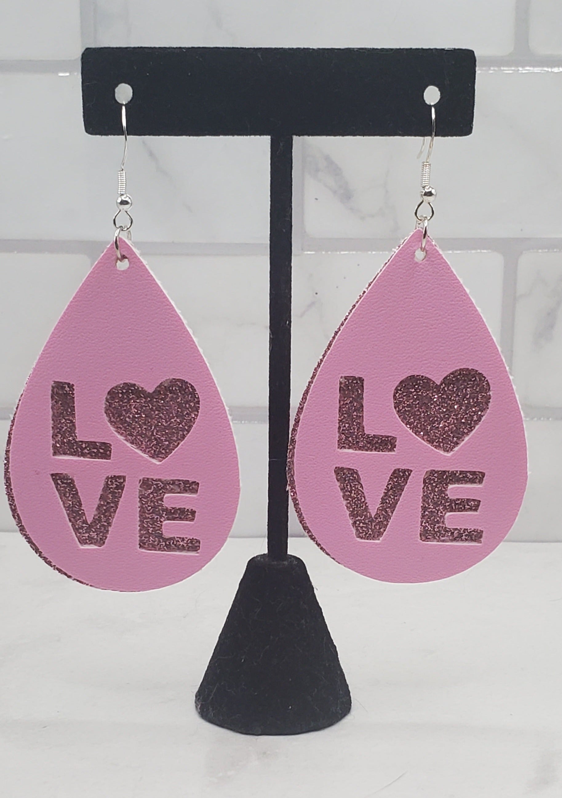 Love Earrings | Pink Faux Leather Teardrop Earrings | Braceliss
