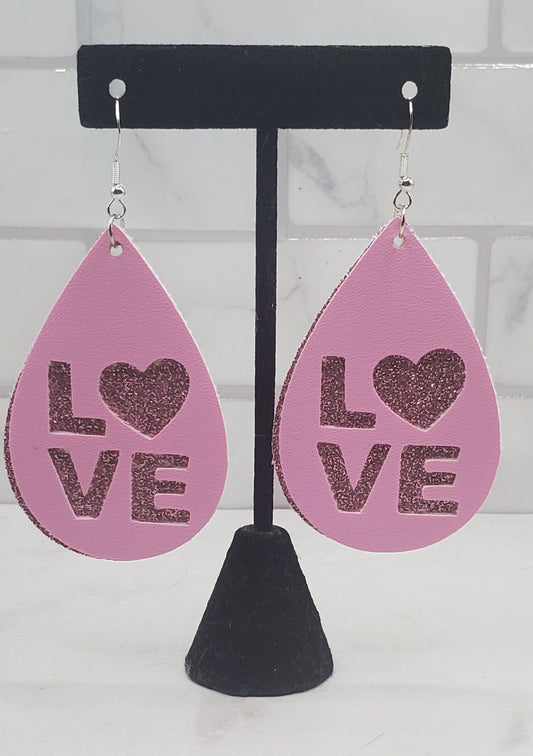 Love Earrings | Pink Faux Leather Teardrop Earrings | Braceliss