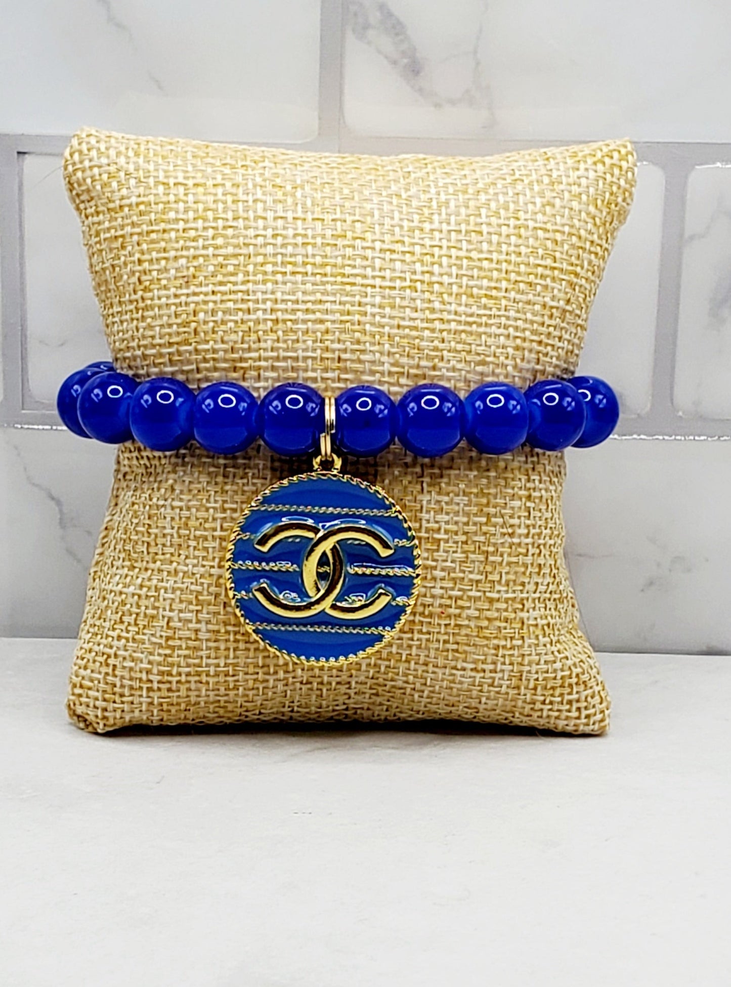 Azure Charm Bracelet | Royal blue beaded stretch bracelet | Braceliss
