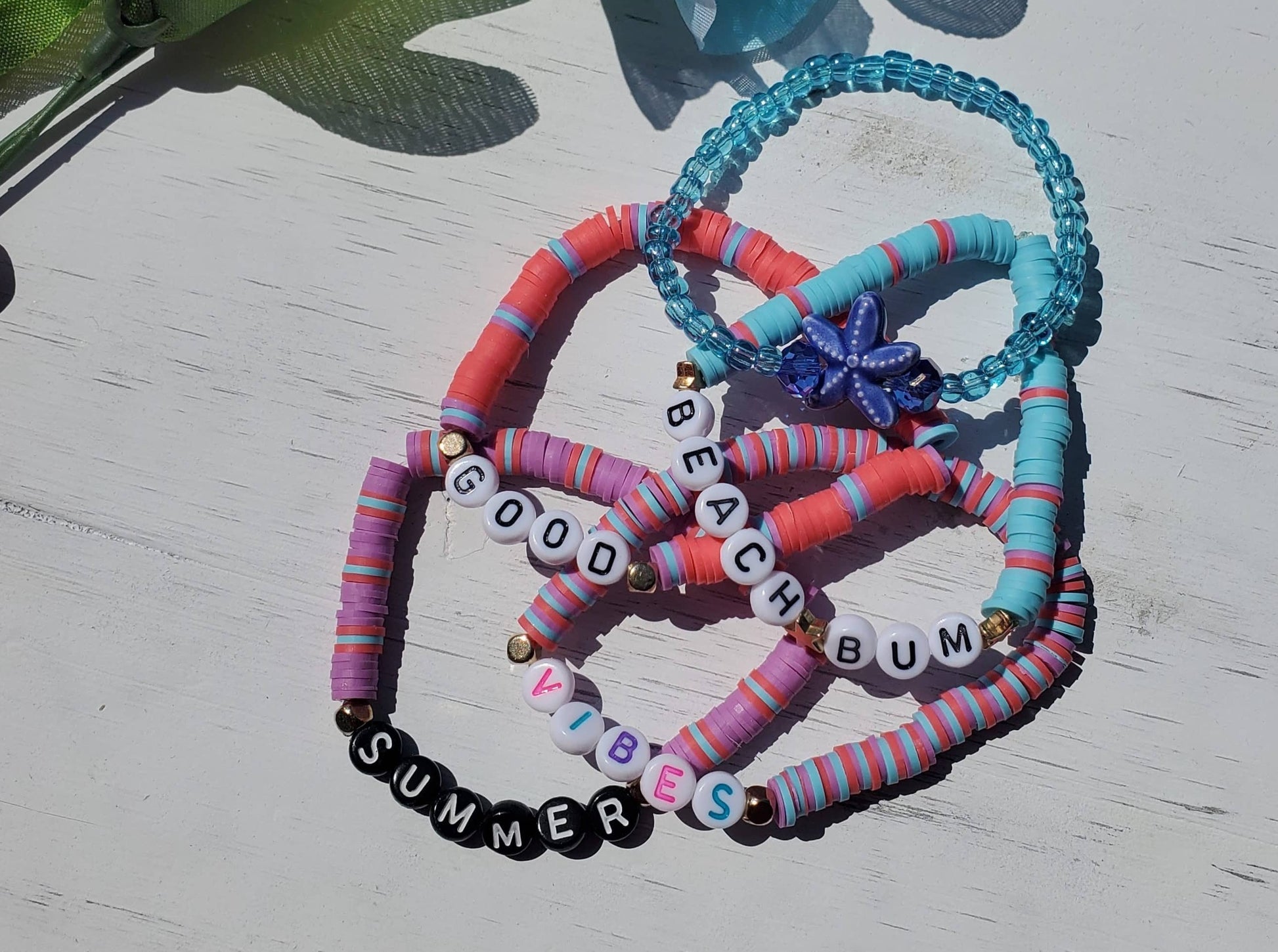 Beach bum bracelet stack - beaded word bracelets - braceliss