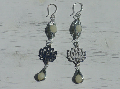 Lotus earrings | Silverite quartz wire wrapped bead earrings | braceliss 