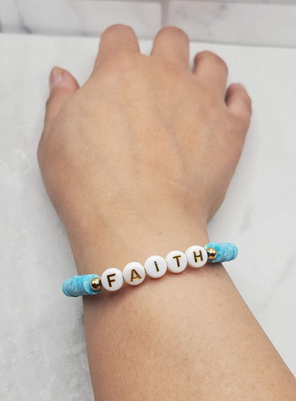 Faith beaded word bracelet | inspirational stretch bracelet on wrist | Braceliss