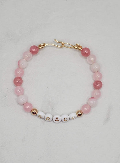 Grace beaded word bracelet | Gemstone bangle bracelet flatlay | Braceliss