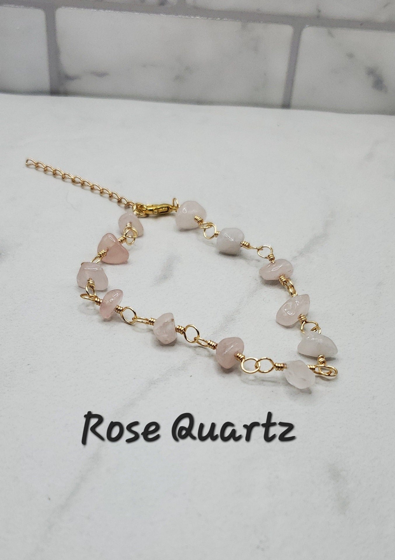 Rose quartz crystal chip anklet - dainty gold anklet - braceliss