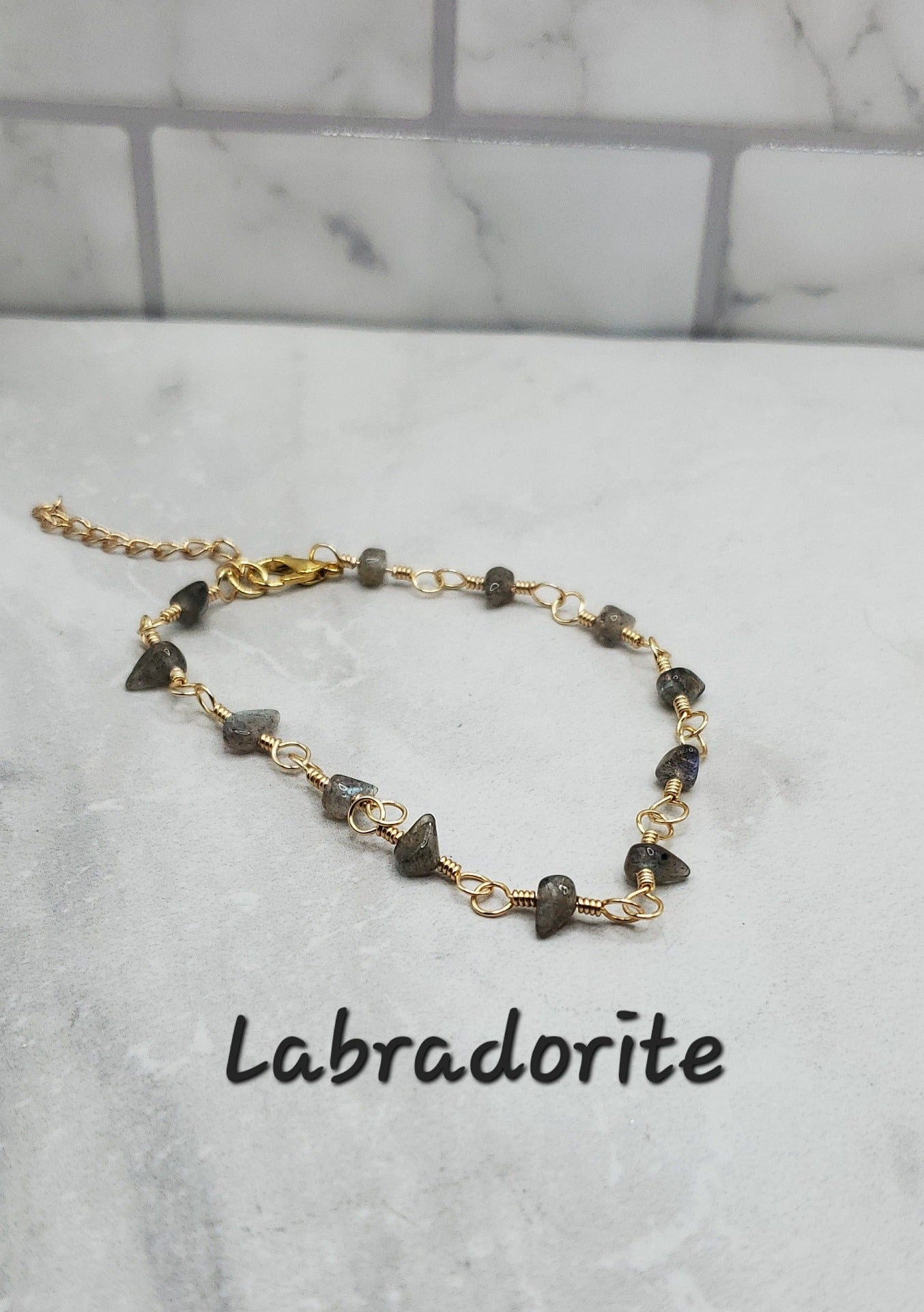 Labradorite crystal chip anklet - dainty gold anklet - braceliss