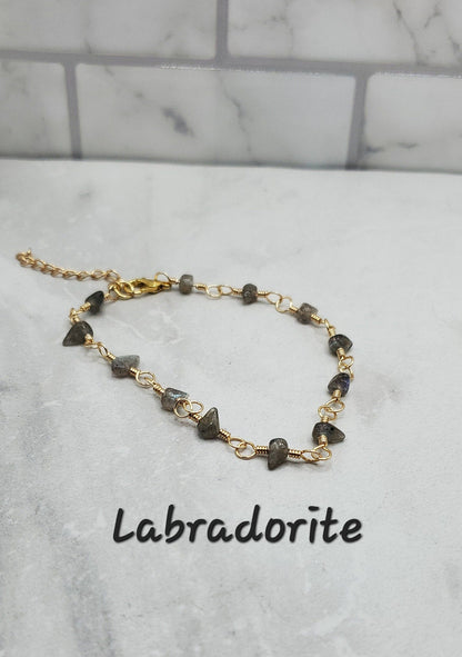 Labradorite crystal chip anklet - dainty gold anklet - braceliss