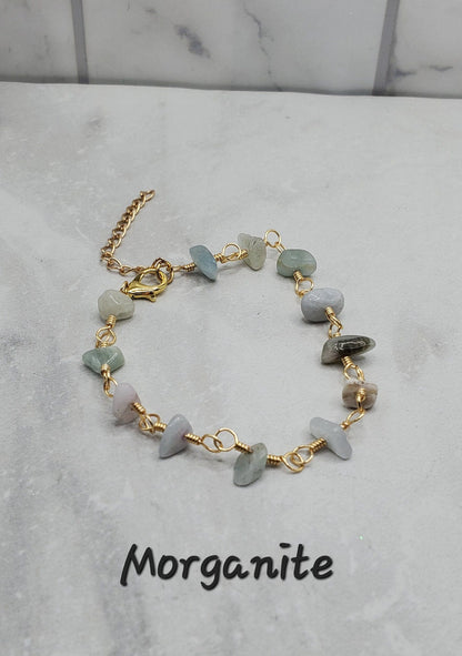Morganite crystal chip anklet - dainty gold anklet - braceliss