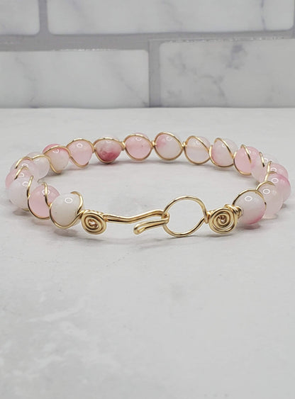 Pink gemstone bracelet | Gold bangle bracelet backview | Braceliss