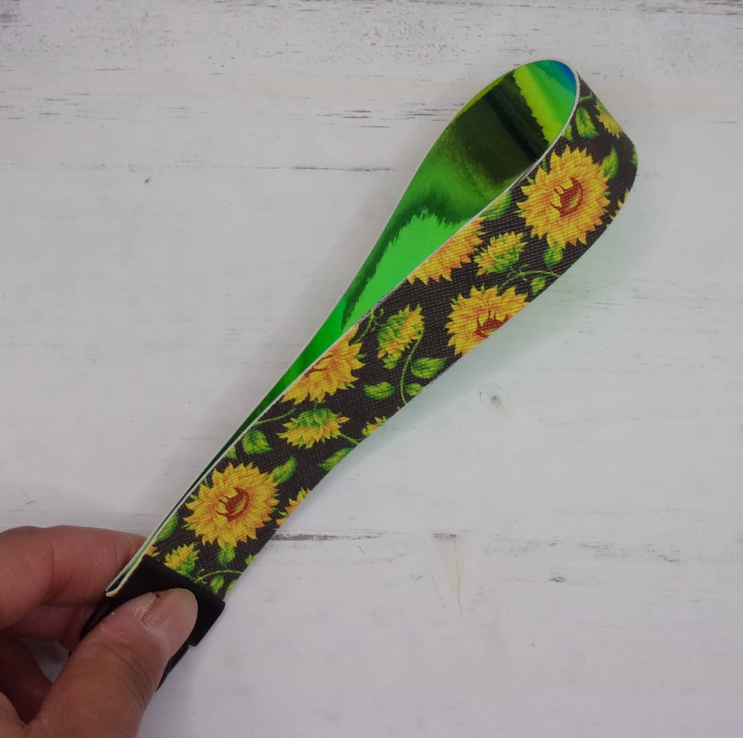 Sunflower w/ black background faux leather keyfob wristlet