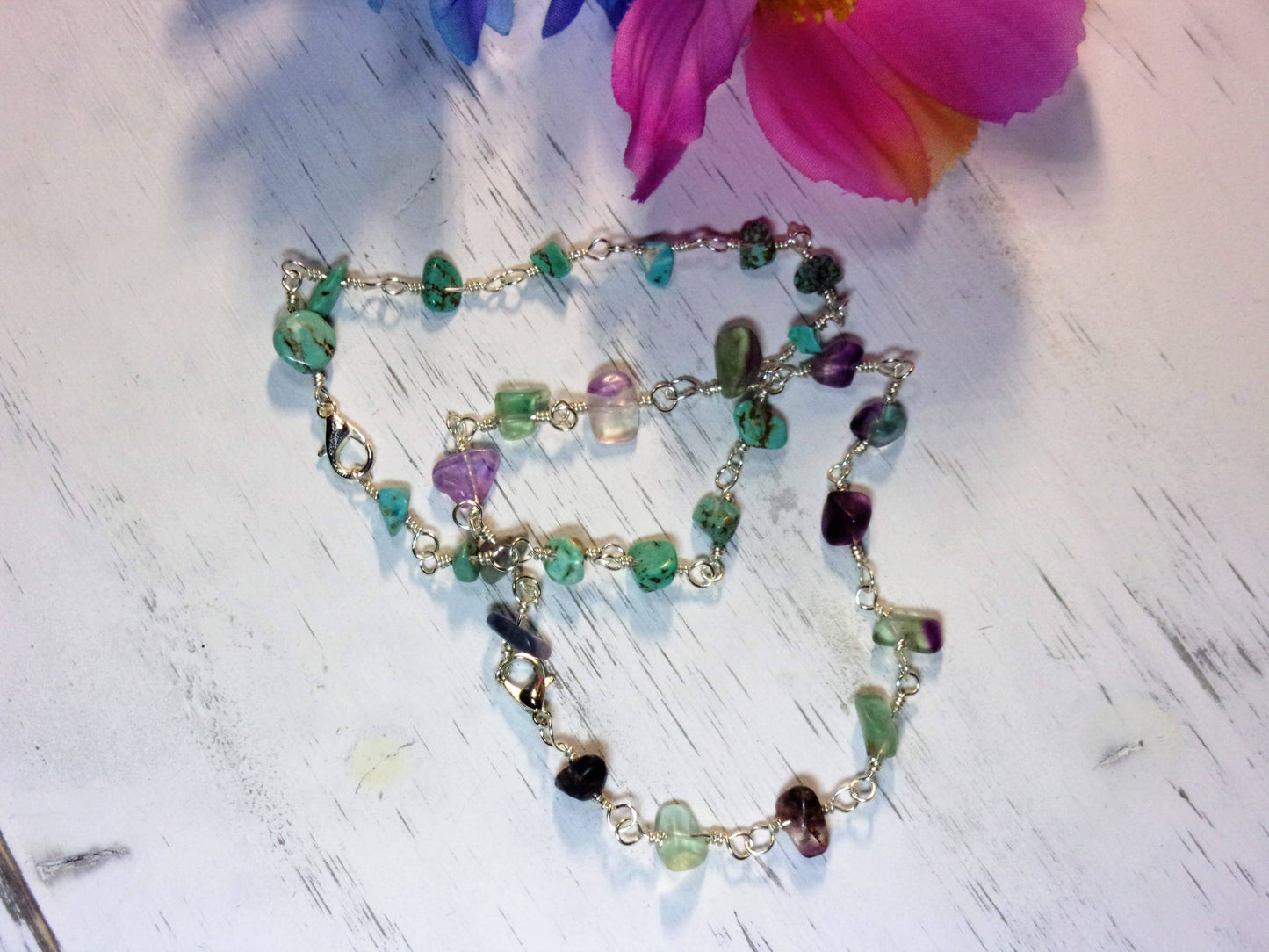 Fluorite Crystal Chip Anklets - Silver Dainty Anklets